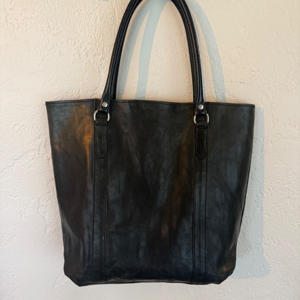 Levenger B Leather Green Tote Bag Made in England Minimalist Shoulder Bag Silver